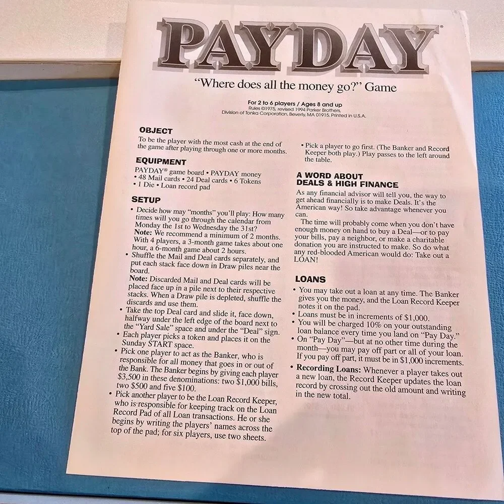 Vintage 1994 Payday Board Game Parker Brothers Classic Retro Family Game 100% Cp